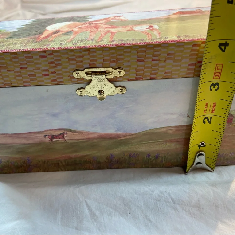 Wooden Painted Keepsake Box Horse Theme Mare and Foal Includes Mirror‎
